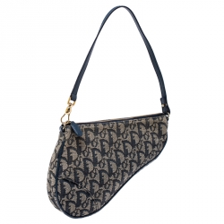 Pre Owned Dior Blue Monogram Denim Saddle Bag