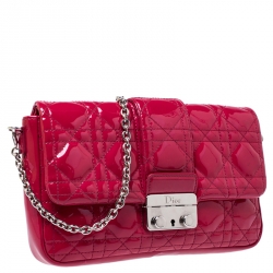 Pre Owned Dior Fuschia Patent Leather New Lock Chain Clutch Bag