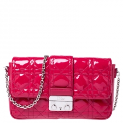 Pre Owned Dior Fuschia Patent Leather New Lock Chain Clutch Bag