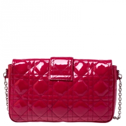Pre Owned Dior Fuschia Patent Leather New Lock Chain Clutch Bag