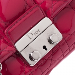 Pre Owned Dior Fuschia Patent Leather New Lock Chain Clutch Bag