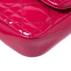 Pre Owned Dior Fuschia Patent Leather New Lock Chain Clutch Bag