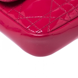 Pre Owned Dior Fuschia Patent Leather New Lock Chain Clutch Bag