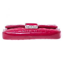 Pre Owned Dior Fuschia Patent Leather New Lock Chain Clutch Bag