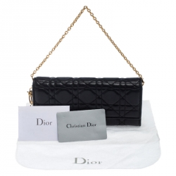 Pre Owned Dior Black Quilted Cannage Leather Lady Dior Wallet on Chain
