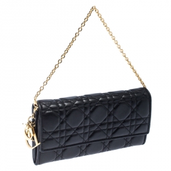 Pre Owned Dior Black Quilted Cannage Leather Lady Dior Wallet on Chain