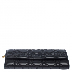 Pre Owned Dior Black Quilted Cannage Leather Lady Dior Wallet on Chain