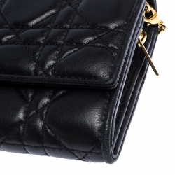 Pre Owned Dior Black Quilted Cannage Leather Lady Dior Wallet on Chain