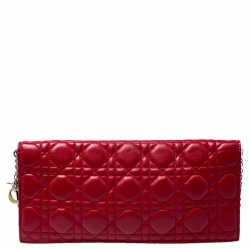 Pre Owned حقيبة كلتش ديور ليدي ديور بسلسلة جلد لامع كاناج مبطنة حمراء