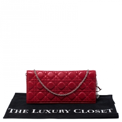 Pre Owned حقيبة كلتش ديور ليدي ديور بسلسلة جلد لامع كاناج مبطنة حمراء