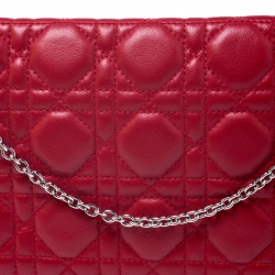 Pre Owned حقيبة كلتش ديور ليدي ديور بسلسلة جلد لامع كاناج مبطنة حمراء
