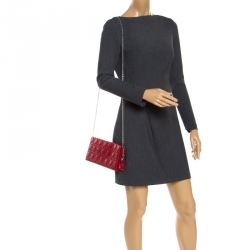 Pre Owned حقيبة كلتش ديور ليدي ديور بسلسلة جلد لامع كاناج مبطنة حمراء