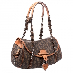 Pre Owned Dior Brown Monogram Coated Canvas and Leather Romantique Trotter Flap Bag