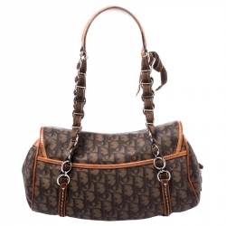 Pre Owned Dior Brown Monogram Coated Canvas and Leather Romantique Trotter Flap Bag