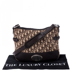 Pre Owned حقيبة كتف ديور جلد وكانفاس نقش ديورسيما اوبليك بني / بيج 