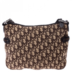 Pre Owned حقيبة كتف ديور جلد وكانفاس نقش ديورسيما اوبليك بني / بيج 