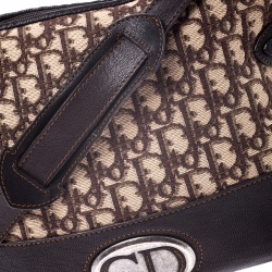 Pre Owned حقيبة كتف ديور جلد وكانفاس نقش ديورسيما اوبليك بني / بيج 