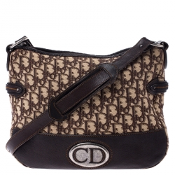 Pre Owned حقيبة كتف ديور جلد وكانفاس نقش ديورسيما اوبليك بني / بيج 