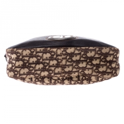 Pre Owned حقيبة كتف ديور جلد وكانفاس نقش ديورسيما اوبليك بني / بيج 