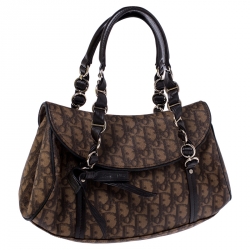 مملوكة مسبقًا حقيبة ديور قلاب Romantique Trotter جلد وكانفاس مقوى مونوغرامية بنية