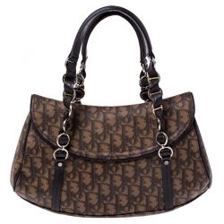 مملوكة مسبقًا حقيبة ديور قلاب Romantique Trotter جلد وكانفاس مقوى مونوغرامية بنية