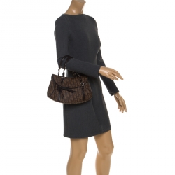 مملوكة مسبقًا حقيبة ديور قلاب Romantique Trotter جلد وكانفاس مقوى مونوغرامية بنية