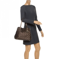 Pre Owned Dior Metallic Bronze Cannage Quilted Coated Canvas Small Panarea Tote