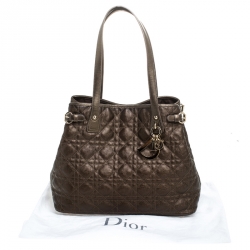 Pre Owned Dior Metallic Bronze Cannage Quilted Coated Canvas Small Panarea Tote