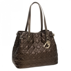 Pre Owned Dior Metallic Bronze Cannage Quilted Coated Canvas Small Panarea Tote
