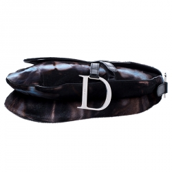Pre Owned Dior Brown/Blue Pony Hair Saddle Bag