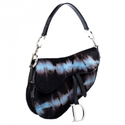 Pre Owned Dior Brown/Blue Pony Hair Saddle Bag