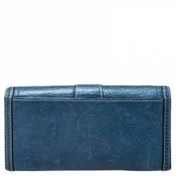 Pre Owned Coach Blue Leather Buckle Strap Flap Continental Wallet