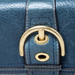 Pre Owned Coach Blue Leather Buckle Strap Flap Continental Wallet