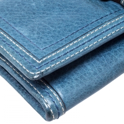 Pre Owned Coach Blue Leather Buckle Strap Flap Continental Wallet