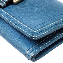 Pre Owned Coach Blue Leather Buckle Strap Flap Continental Wallet