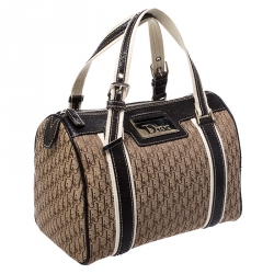 Dior Brown Diorissimo Canvas And Python Small Boston Bag