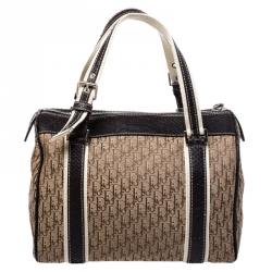 Dior Brown Diorissimo Canvas And Python Small Boston Bag