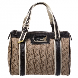 Dior Brown Diorissimo Canvas And Python Small Boston Bag