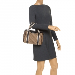 Dior Brown Diorissimo Canvas And Python Small Boston Bag