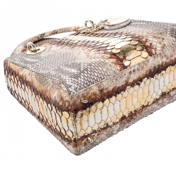 Pre Owned Dior Beige/Gold Python Medium Lady Dior Tote