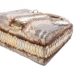 Pre Owned Dior Beige/Gold Python Medium Lady Dior Tote