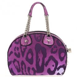Pre Owned Christian Dior Purple Canvas and Python Gambler Handbag