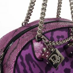 Pre Owned Christian Dior Purple Canvas and Python Gambler Handbag