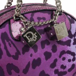 Pre Owned Christian Dior Purple Canvas and Python Gambler Handbag