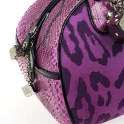 Pre Owned Christian Dior Purple Canvas and Python Gambler Handbag
