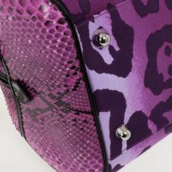 Pre Owned Christian Dior Purple Canvas and Python Gambler Handbag