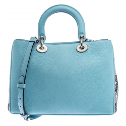 Pre Owned Dior Baby Blue Leather/Python and Sequins Medium Diorissimo Shopper Tote   