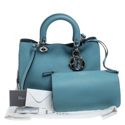 Pre Owned Dior Baby Blue Leather/Python and Sequins Medium Diorissimo Shopper Tote   