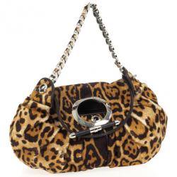 Pre Owned Dior Pony Hair Leopard Printed Jazz Club Shoulder Bag