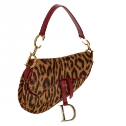 Pre Owned Dior Brown Leopard Pony Hair Saddle Bag